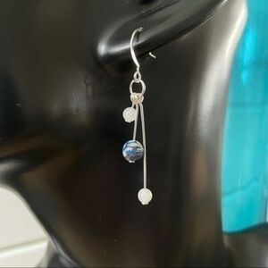 2/$29 Moonstone & Blue Shell Dangle Earrings Boho Drop Elegant Minimalist